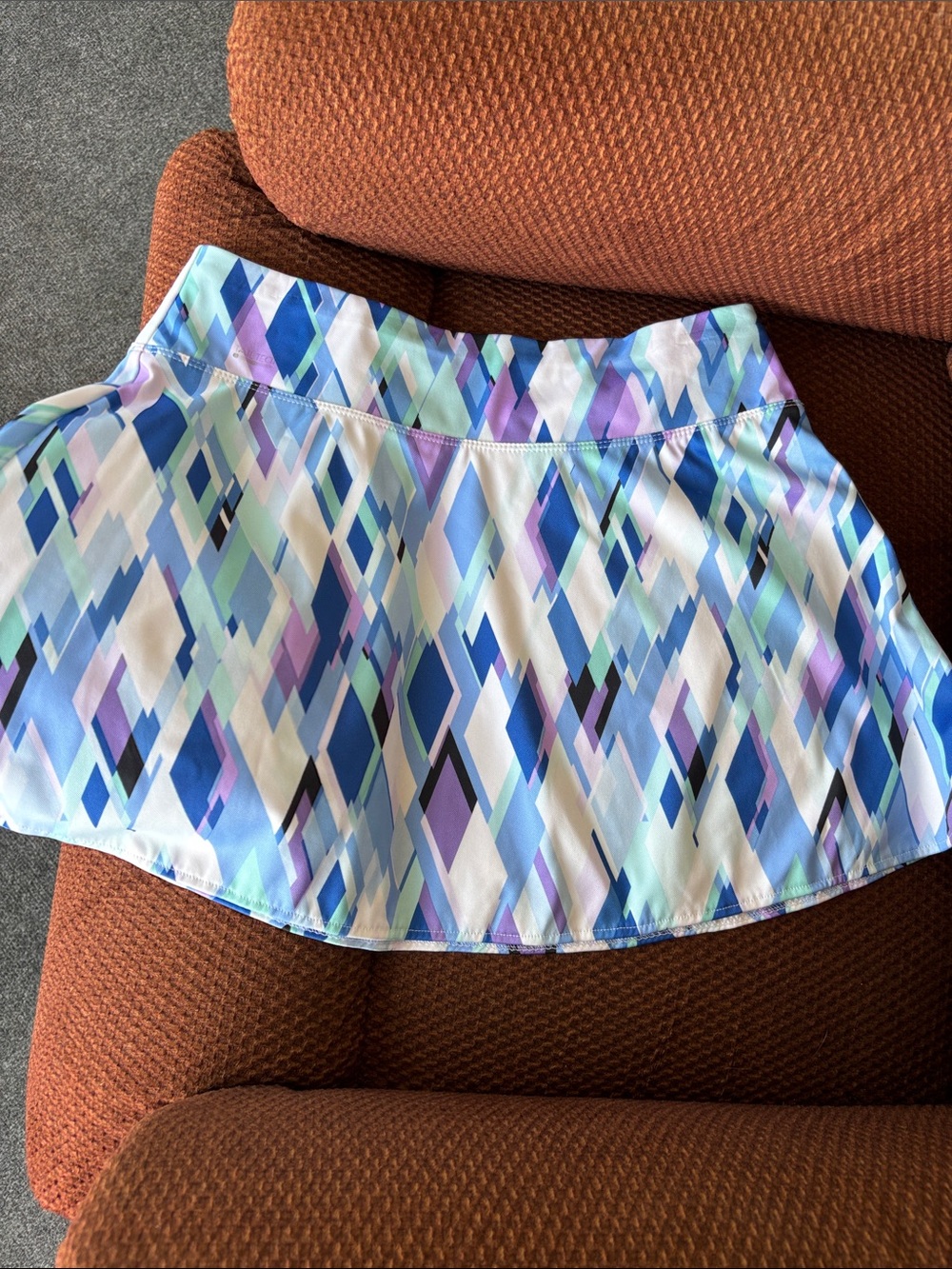 Geometric Print Circle Skirt in Blue, Purple & Mint